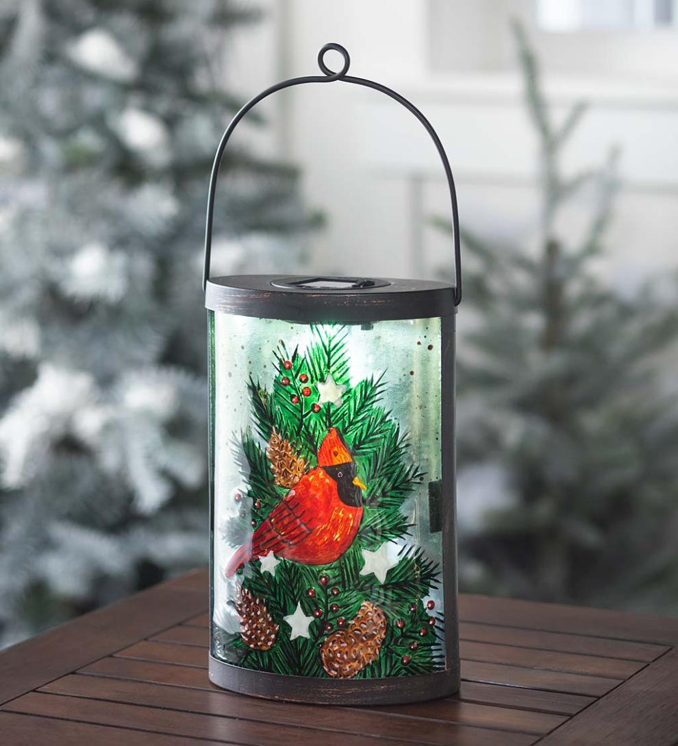 Plow & Hearth Outdoor Lamps & Lighting Outdoor Living Cardinal And Spruce Solar Glass Lantern