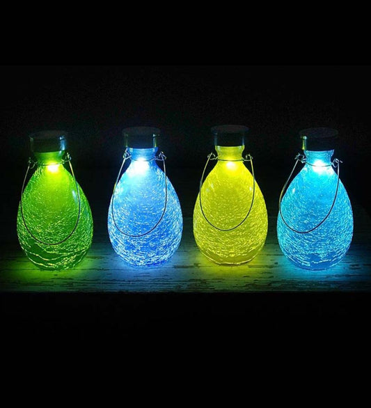 Plow & Hearth Outdoor Lamps & Lighting Outdoor Living Crackled Glass Teardrop Solar Lantern - Blue