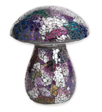 Plow & Hearth Outdoor Lamps & Lighting Outdoor Living Glass Mosaic Mushroom Lawn Ornament - Amber