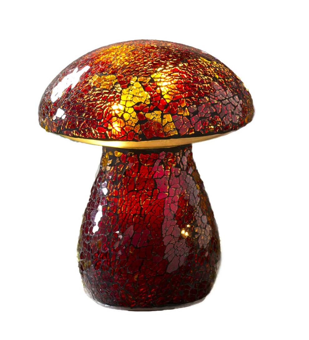 Plow & Hearth Outdoor Lamps & Lighting Outdoor Living Glass Mosaic Mushroom Lawn Ornament - Amber