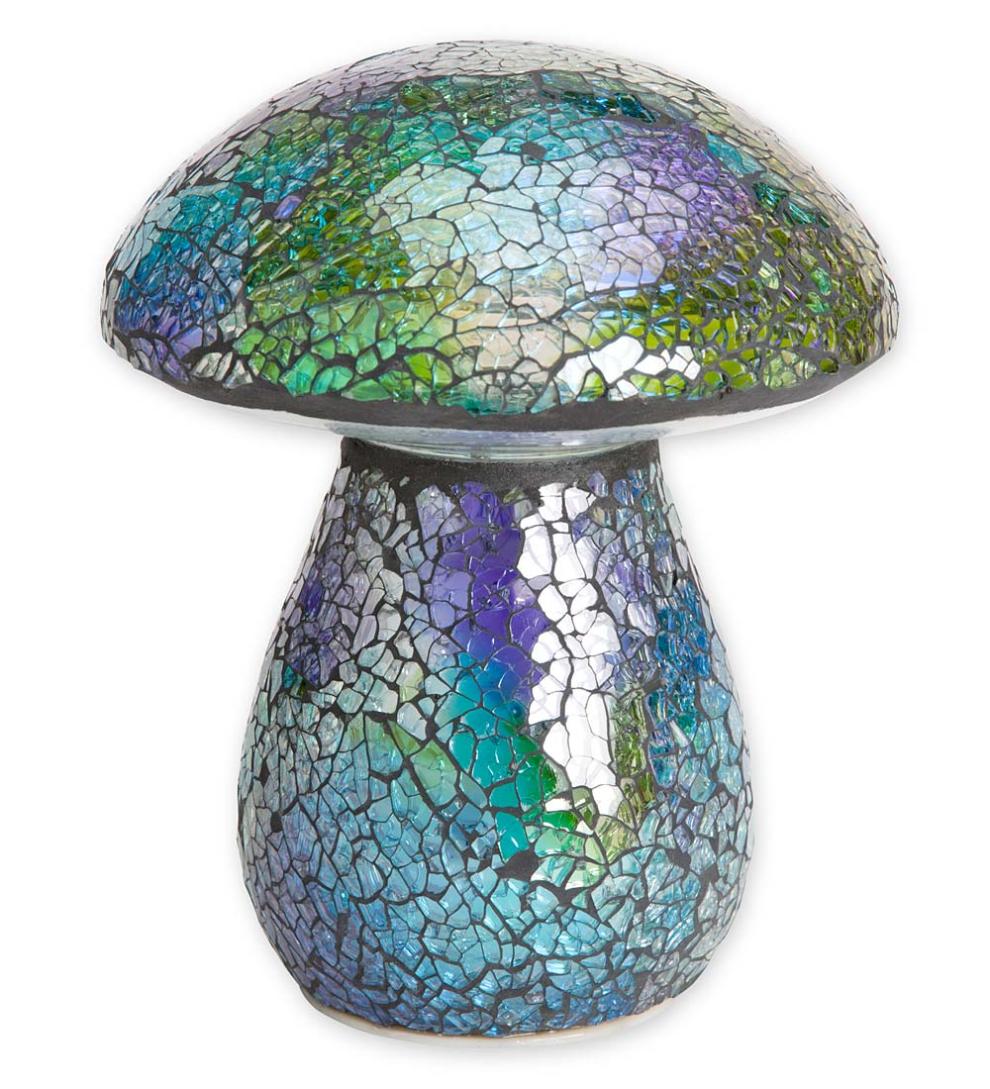 Plow & Hearth Outdoor Lamps & Lighting Outdoor Living Glass Mosaic Mushroom Lawn Ornament - Amber
