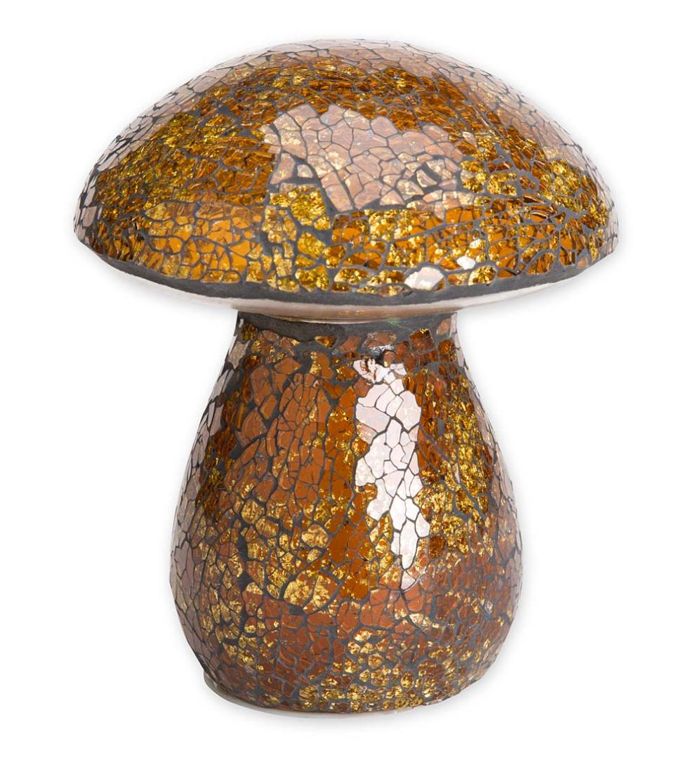 Plow & Hearth Outdoor Lamps & Lighting Outdoor Living Glass Mosaic Mushroom Lawn Ornament - Amber