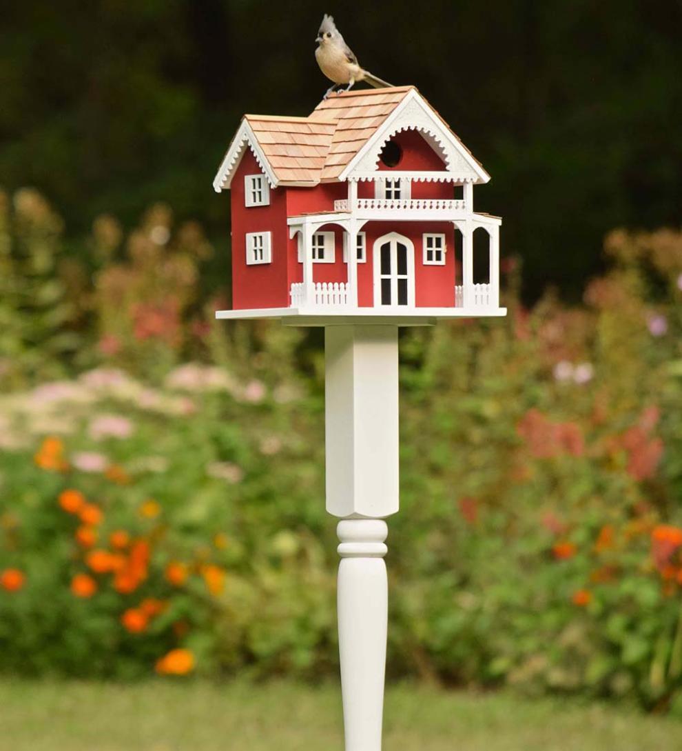 Plow & Hearth Outdoor Lamps & Lighting Outdoor Living Kingsgate Cottage Lighted Birdhouse And Pedestal Pole Set
