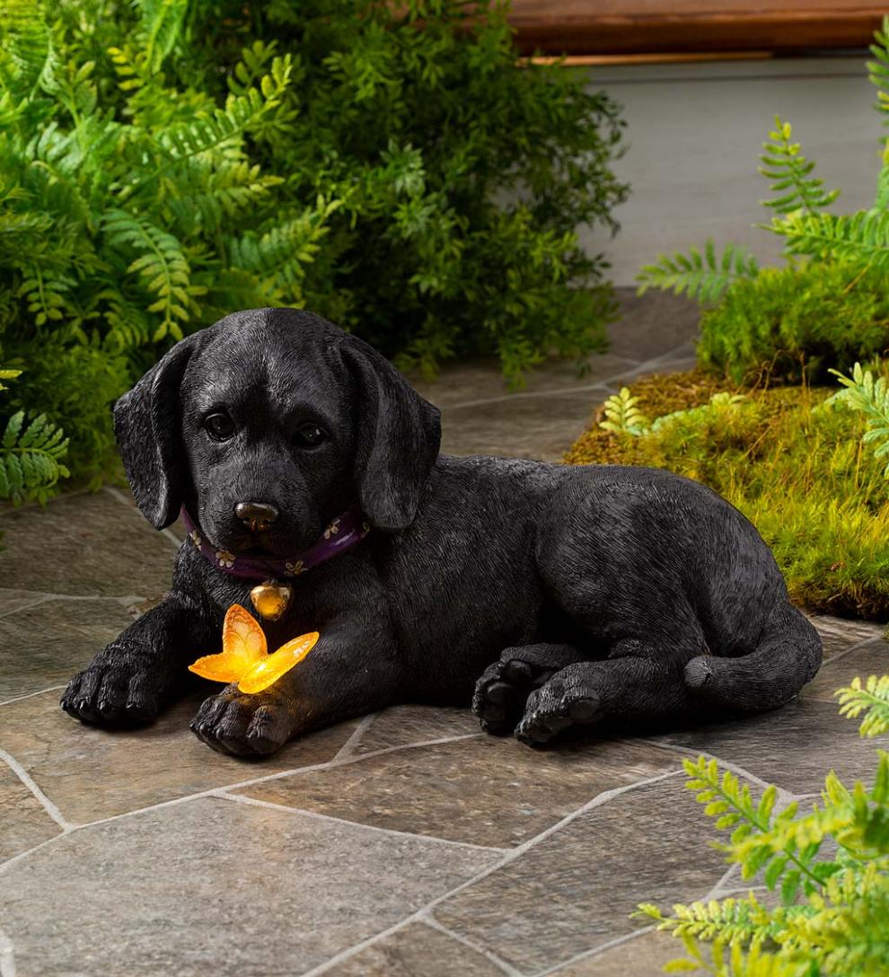 Plow & Hearth Outdoor Lamps & Lighting Outdoor Living Labrador Retriever Puppy Statue With Solar Butterfly