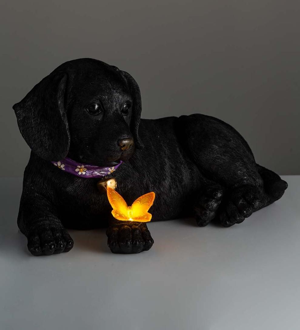 Plow & Hearth Outdoor Lamps & Lighting Outdoor Living Labrador Retriever Puppy Statue With Solar Butterfly