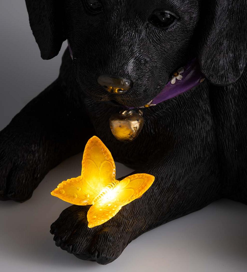 Plow & Hearth Outdoor Lamps & Lighting Outdoor Living Labrador Retriever Puppy Statue With Solar Butterfly