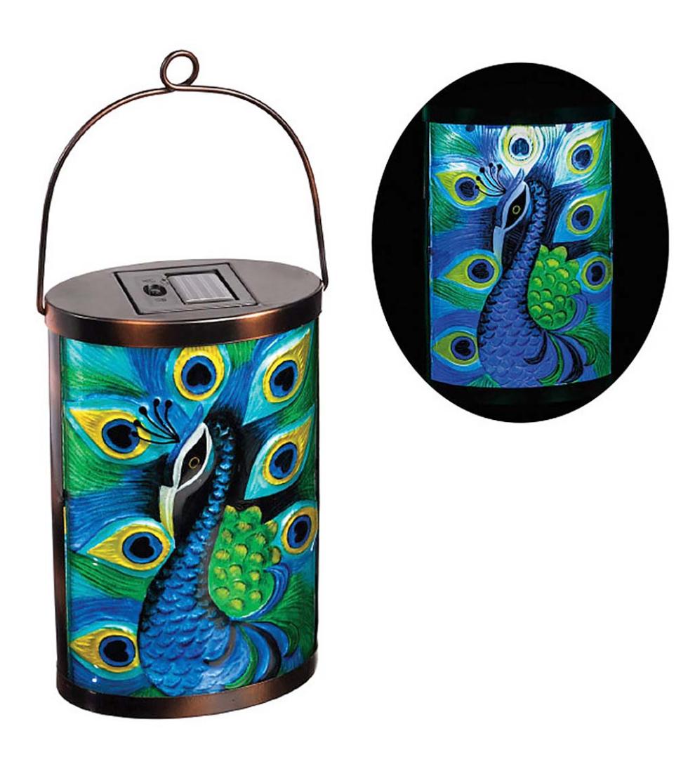 Plow & Hearth Outdoor Lamps & Lighting Outdoor Living Peacock Solar Glass Lantern