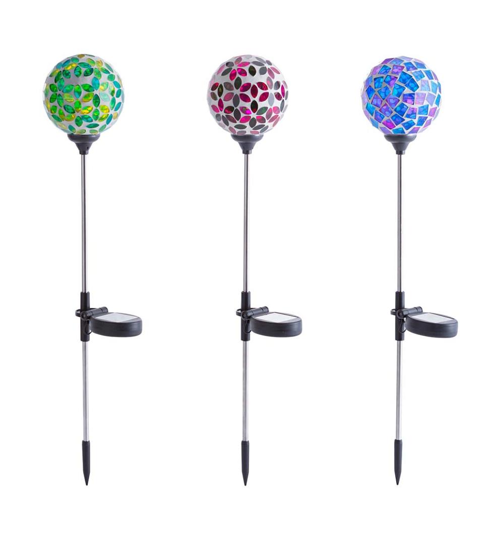 Plow & Hearth Outdoor Lamps & Lighting Outdoor Living Pieced Glass Mosaic Solar Garden Stakes, Set Of 3
