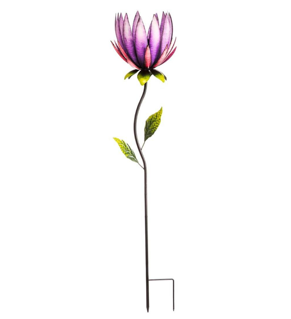 Plow & Hearth Outdoor Lamps & Lighting Outdoor Living Purple Solar Lotus Flower Garden Stake