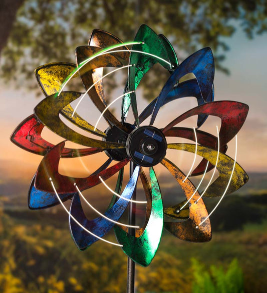 Plow & Hearth Outdoor Lamps & Lighting Outdoor Living Solar Lighted Led Flower Metal Wind Spinner With Bi-Direction Rotors - Antique