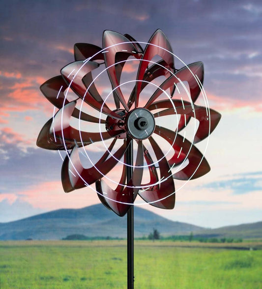 Plow & Hearth Outdoor Lamps & Lighting Outdoor Living Solar Lighted Led Flower Metal Wind Spinner With Bi-Direction Rotors - Antique