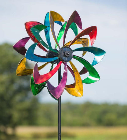 Plow & Hearth Outdoor Lamps & Lighting Outdoor Living Solar Lighted Led Flower Metal Wind Spinner With Bi-Direction Rotors - Antique
