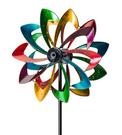Plow & Hearth Outdoor Lamps & Lighting Outdoor Living Solar Lighted Led Flower Metal Wind Spinner With Bi-Direction Rotors - Antique