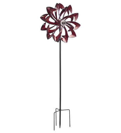 Plow & Hearth Outdoor Lamps & Lighting Outdoor Living Solar Lighted Led Flower Metal Wind Spinner With Bi-Direction Rotors - Antique