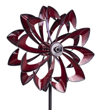 Plow & Hearth Outdoor Lamps & Lighting Outdoor Living Solar Lighted Led Flower Metal Wind Spinner With Bi-Direction Rotors - Antique