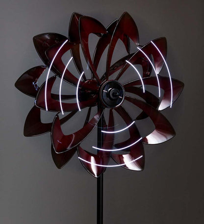 Plow & Hearth Outdoor Lamps & Lighting Outdoor Living Solar Lighted Led Flower Metal Wind Spinner With Bi-Direction Rotors - Antique