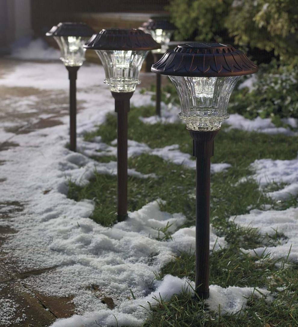 Plow & Hearth Outdoor Lamps & Lighting Outdoor Living Super-Bright Solar Led Path Lights, Set Of 4 - Black