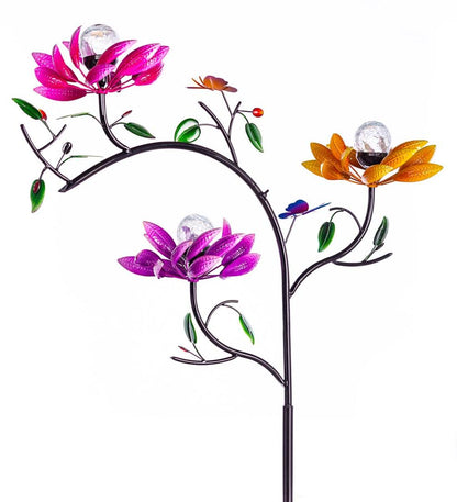 Plow & Hearth Outdoor Lamps & Lighting Outdoor Living Triple Flower Spinner With Color-Changing Solar Crackle Glass Orbs