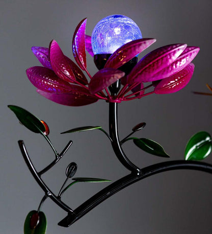 Plow & Hearth Outdoor Lamps & Lighting Outdoor Living Triple Flower Spinner With Color-Changing Solar Crackle Glass Orbs