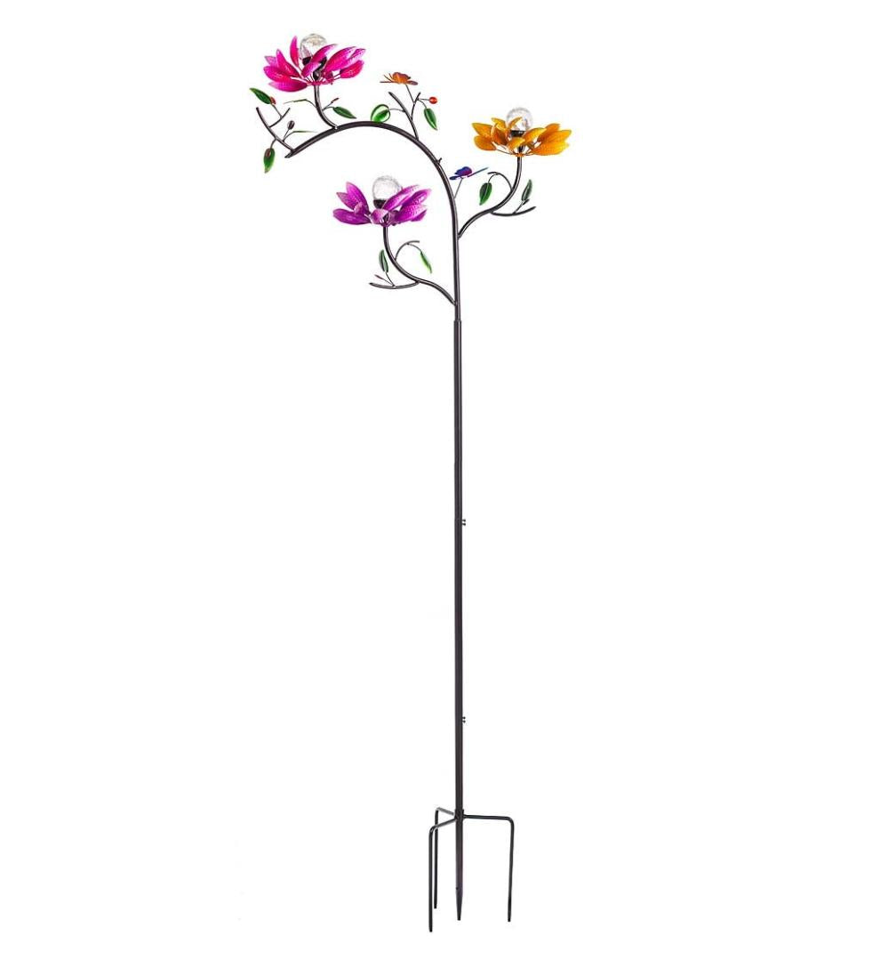 Plow & Hearth Outdoor Lamps & Lighting Outdoor Living Triple Flower Spinner With Color-Changing Solar Crackle Glass Orbs