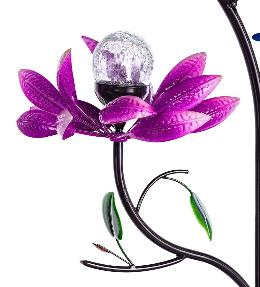 Plow & Hearth Outdoor Lamps & Lighting Outdoor Living Triple Flower Spinner With Color-Changing Solar Crackle Glass Orbs