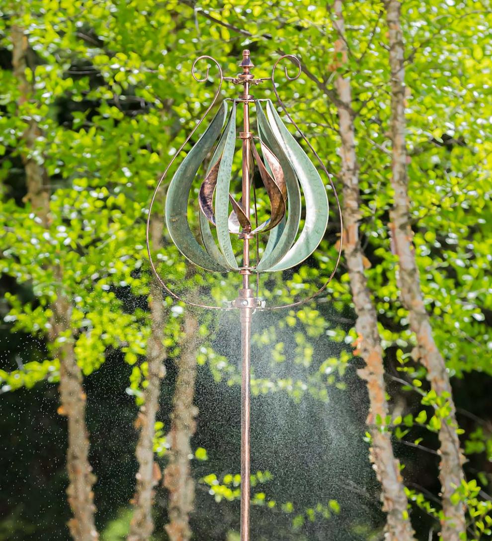 Plow & Hearth Outdoor Lamps & Lighting Outdoor Living Water Misting Garden Wind Spinner - Verdigris Copper