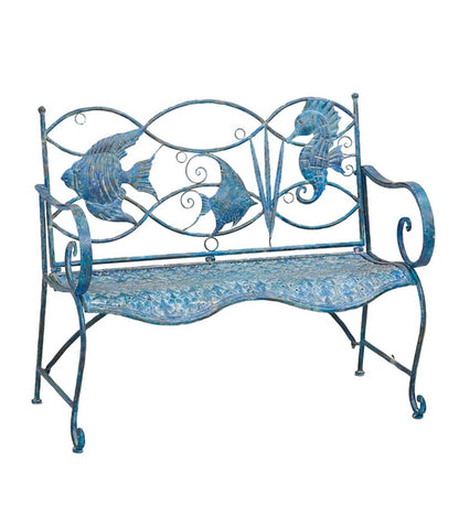 Plow & Hearth Outdoor Seating Sets Outdoor Living Blue Tropical Fish Metal Bench