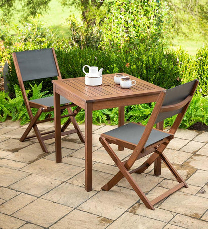 Plow & Hearth Outdoor Seating Sets Outdoor Living Eucalyptus Wood Outdoor Bistro Set With 2 Textilene Fabric Chairs