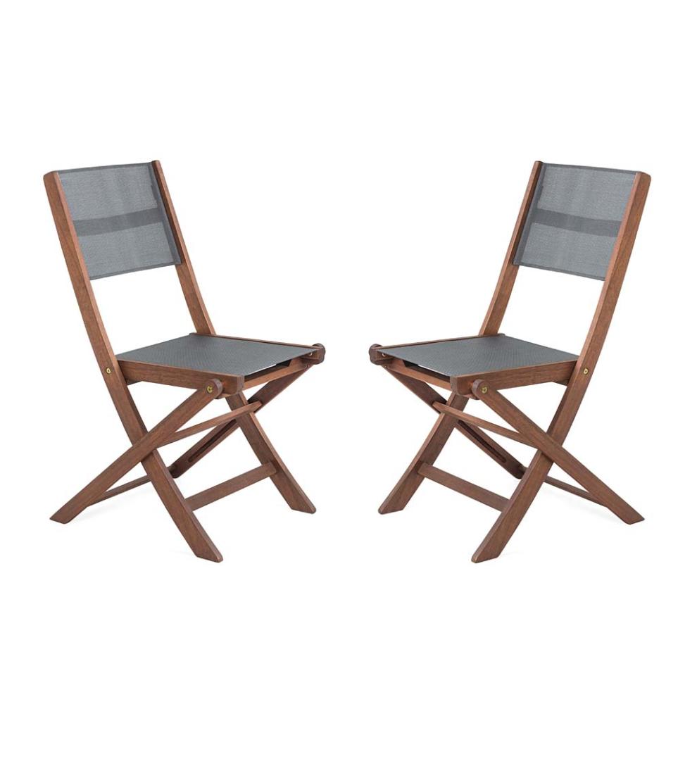Plow & Hearth Outdoor Seating Sets Outdoor Living Eucalyptus Wood Outdoor Bistro Set With 2 Textilene Fabric Chairs