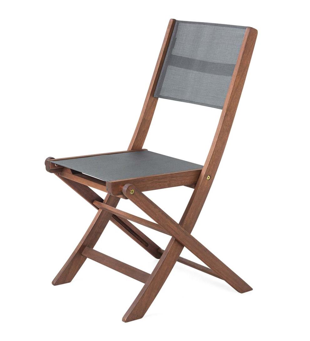 Plow & Hearth Outdoor Seating Sets Outdoor Living Eucalyptus Wood Outdoor Bistro Set With 2 Textilene Fabric Chairs