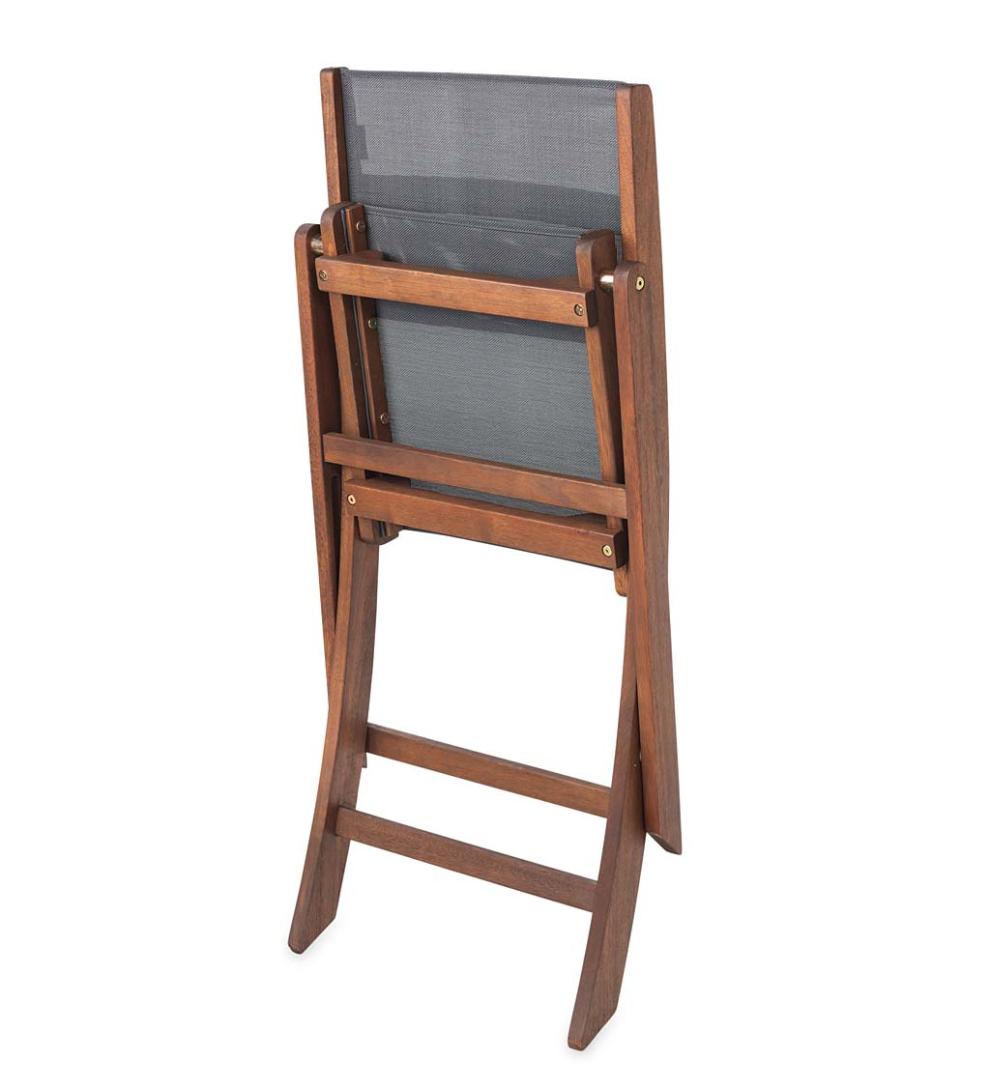 Plow & Hearth Outdoor Seating Sets Outdoor Living Eucalyptus Wood Outdoor Bistro Set With 2 Textilene Fabric Chairs