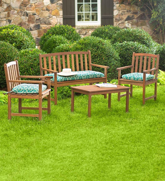 Plow & Hearth Outdoor Seating Sets Outdoor Living Lancaster Eucalyptus Outdoor Seating, 4-Piece Set - Natural