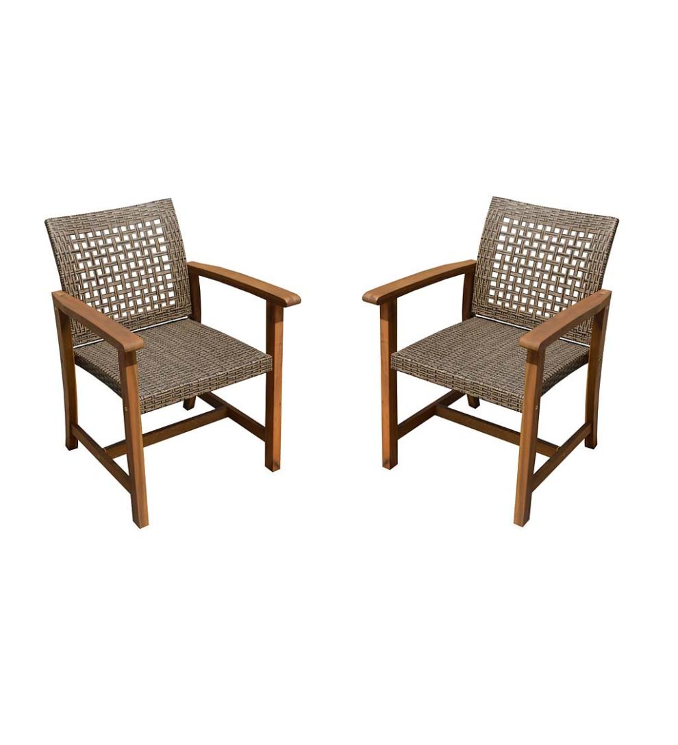 Plow & Hearth Outdoor Seating Sets Outdoor Living Lancaster Outdoor Eucalyptus And Wicker Woven Chairs, Set Of 2 - Natural