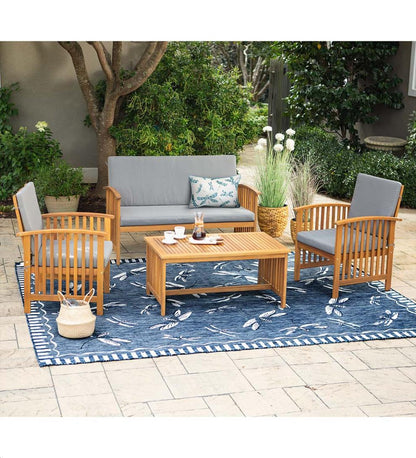 Plow & Hearth Outdoor Seating Sets Outdoor Living Mission Style Acadia Wood Outdoor Seating Set With Cushions - Natural