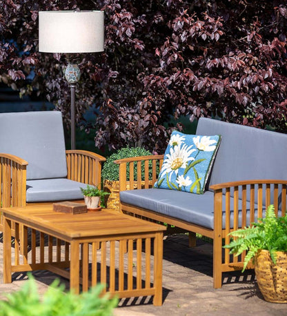 Plow & Hearth Outdoor Seating Sets Outdoor Living Mission Style Acadia Wood Outdoor Seating Set With Cushions - Natural