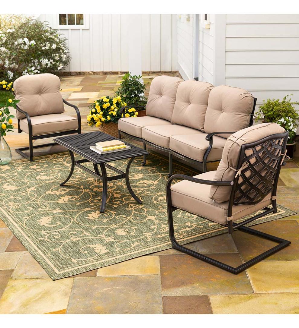 Plow & Hearth Outdoor Seating Sets Outdoor Living Park Grove Cast Aluminum Outdoor 4-Piece Deep Seating Sofa Set With Cushions