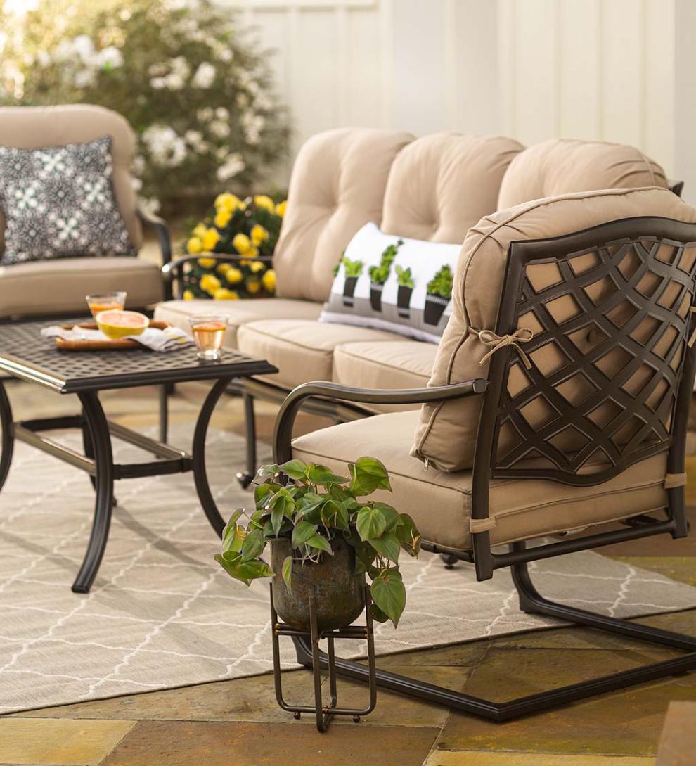 Plow & Hearth Outdoor Seating Sets Outdoor Living Park Grove Cast Aluminum Outdoor 4-Piece Deep Seating Sofa Set With Cushions