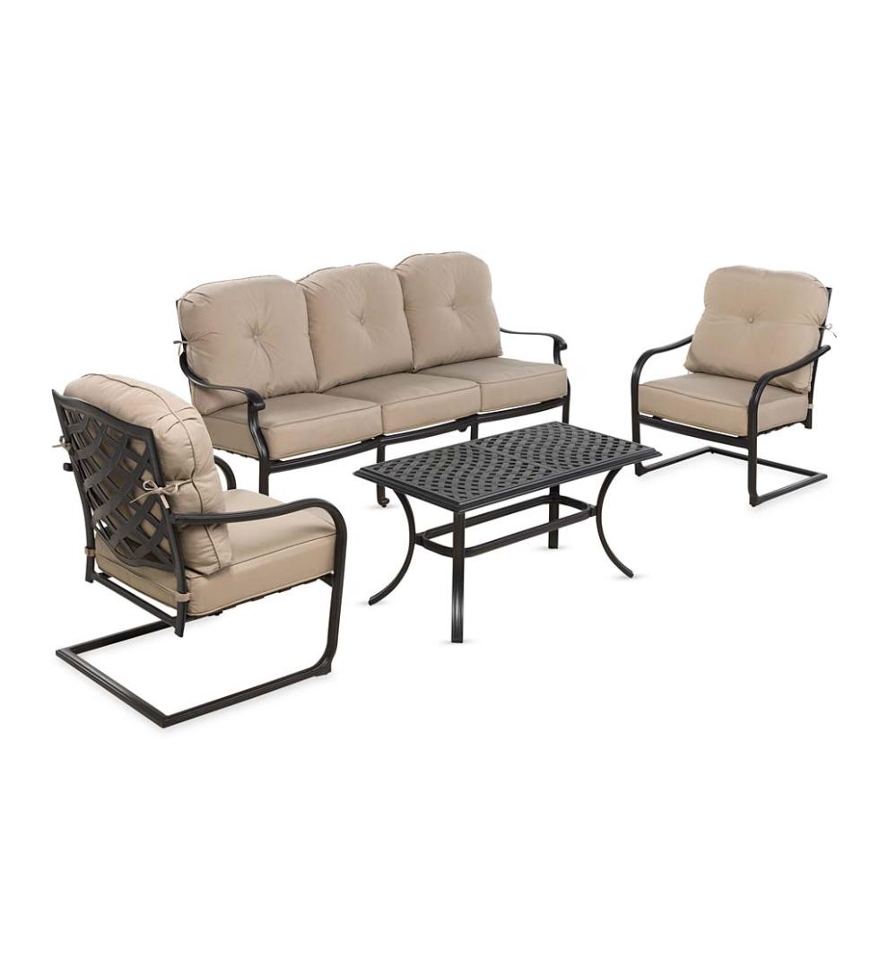 Plow & Hearth Outdoor Seating Sets Outdoor Living Park Grove Cast Aluminum Outdoor 4-Piece Deep Seating Sofa Set With Cushions