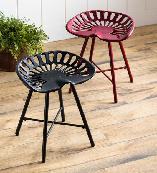 Plow & Hearth Outdoor Seating Sets Outdoor Living Vintage Style Metal Tractor Seat Stool - Red