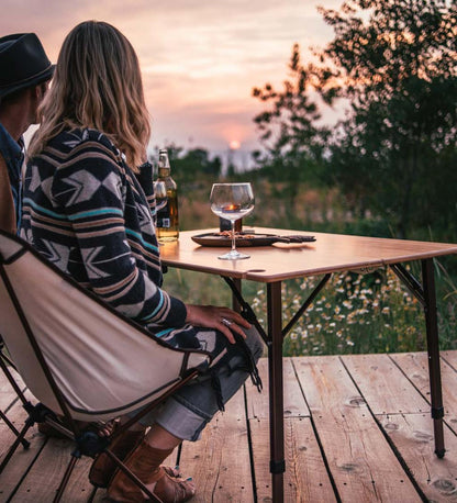 Plow & Hearth Outdoor Side Tables Outdoor Living Bamboo Adjustable Height Folding Camp Table With Wine Glass Holders - Bamboo/Bronze