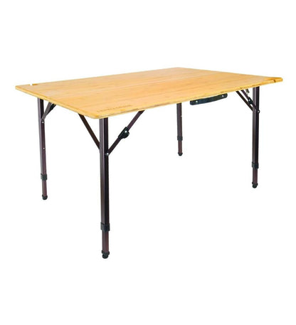 Plow & Hearth Outdoor Side Tables Outdoor Living Bamboo Adjustable Height Folding Camp Table With Wine Glass Holders - Bamboo/Bronze