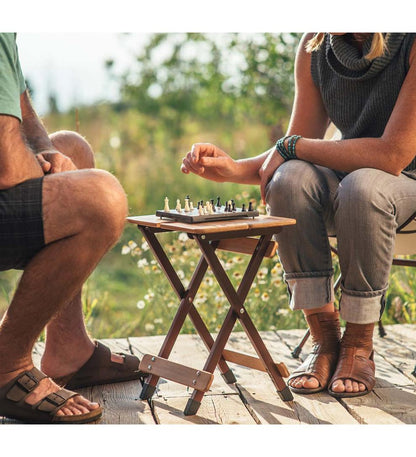 Plow & Hearth Outdoor Side Tables Outdoor Living Bamboo Folding Camp Side Table With Wine Glass Holder - Bamboo/Bronze