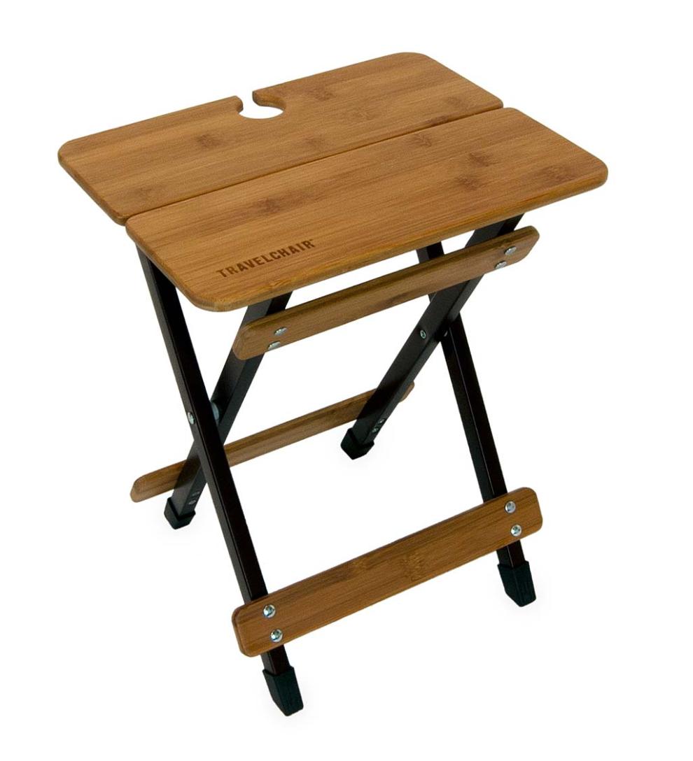 Plow & Hearth Outdoor Side Tables Outdoor Living Bamboo Folding Camp Side Table With Wine Glass Holder - Bamboo/Bronze