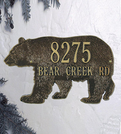 Plow & Hearth Outdoor Wall Art Outdoor Living American-Made Bear Silhouette Address Plaque In Cast Aluminum - Black
