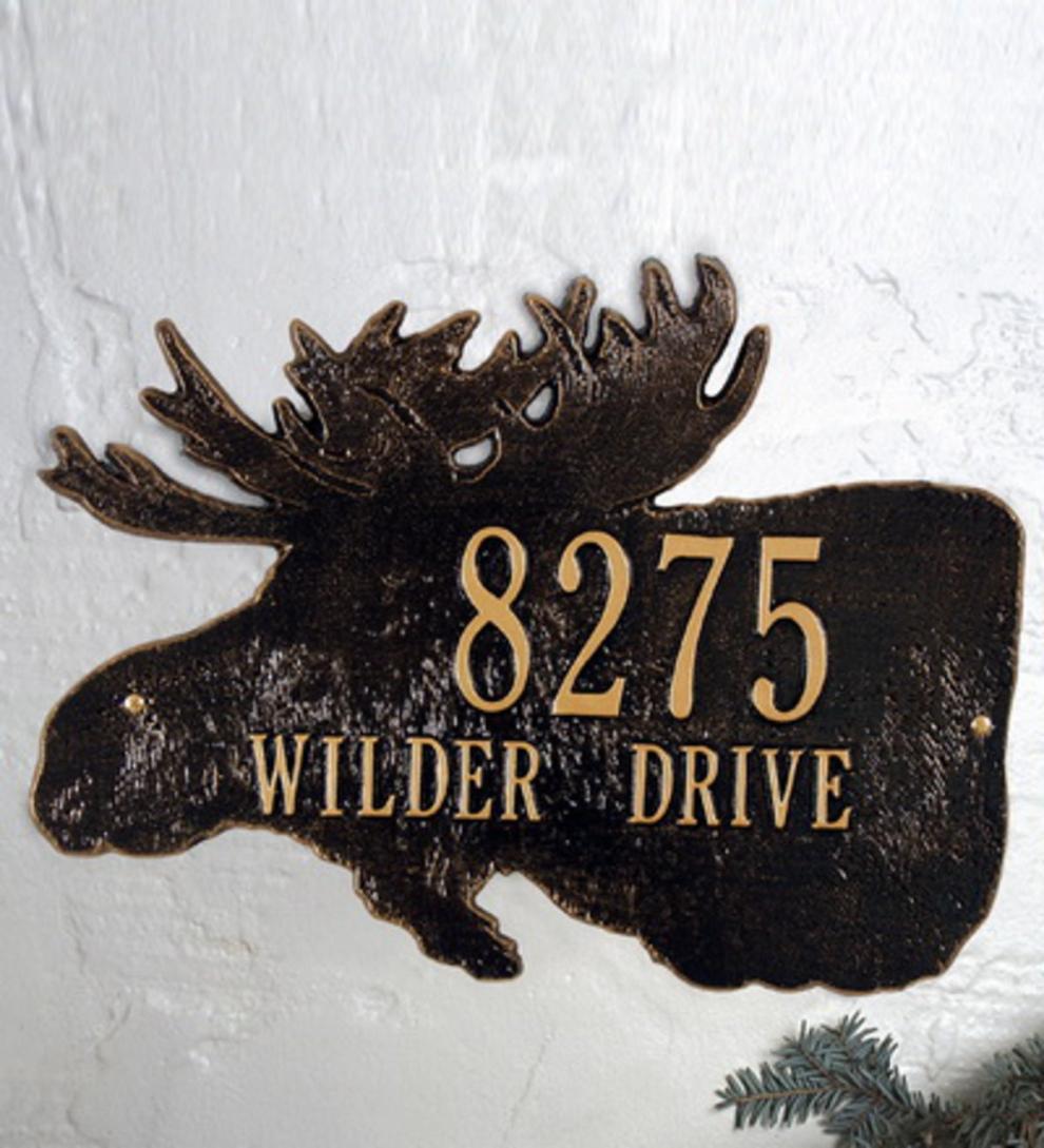 Plow & Hearth Outdoor Wall Art Outdoor Living American-Made Moose Silhouette Address Plaque In Cast Aluminum - Black