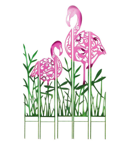 Plow & Hearth Outdoor Wall Art Outdoor Living Metal Flamingo Landscape Panel Stakes, Set Of 5