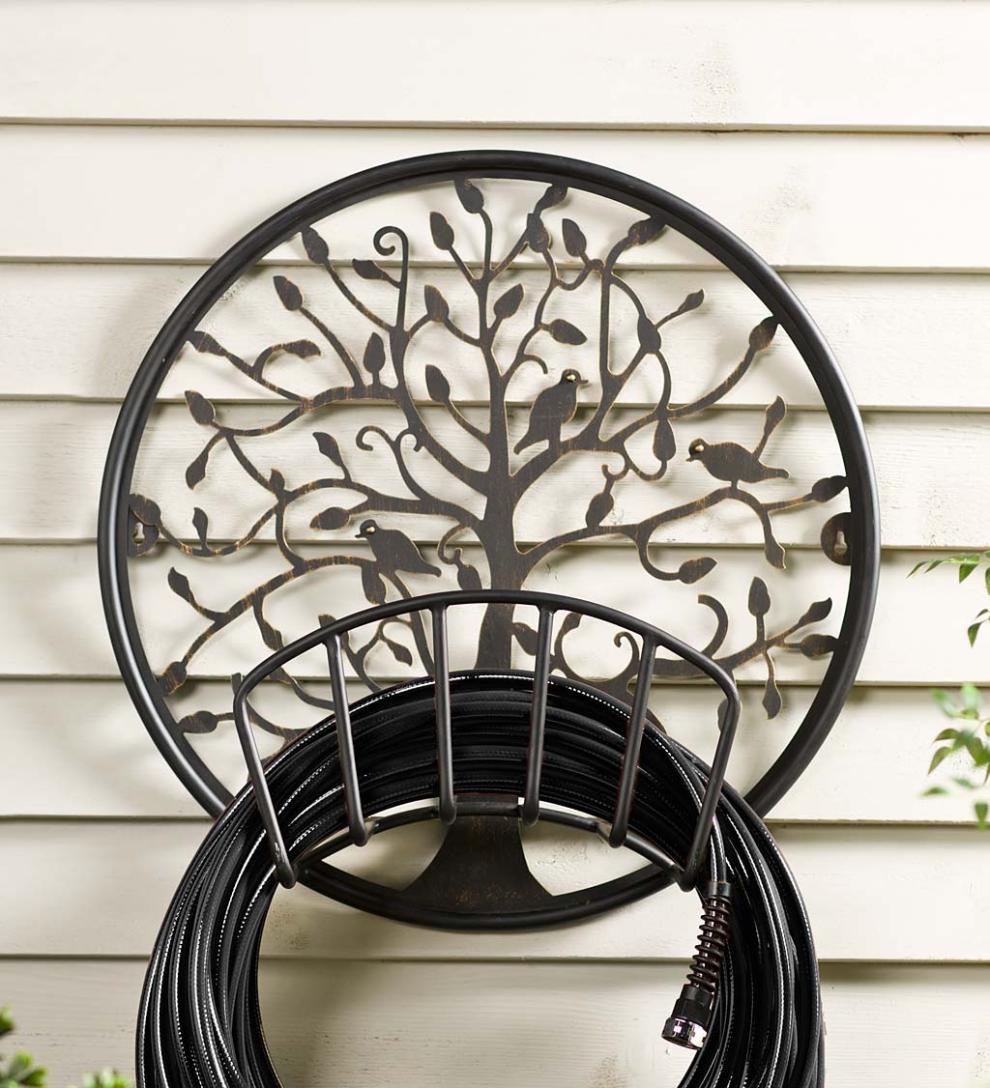 Plow & Hearth Outdoor Wall Art Outdoor Living Tree Of Life Metal Hose Holder