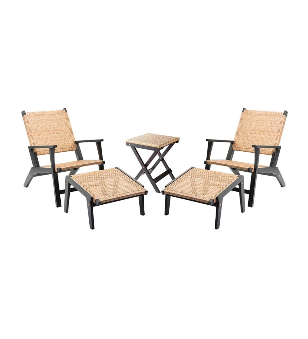 Plow & Hearth Outdoor Wicker Outdoor Living Claytor Eucalyptus Outdoor 2 Chairs And 2 Ottomans With Table, 5-Piece Set - Black