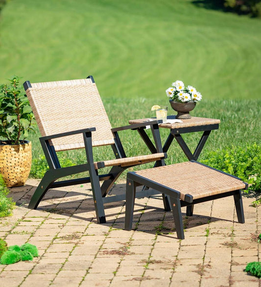 Plow & Hearth Outdoor Wicker Outdoor Living Claytor Eucalyptus Outdoor 2 Chairs And 2 Ottomans With Table, 5-Piece Set - Black
