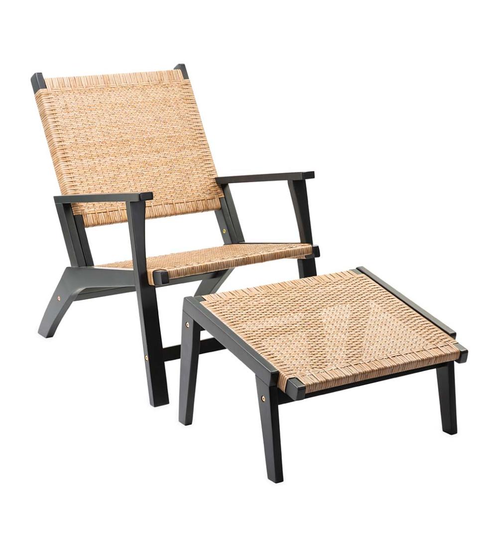 Plow & Hearth Outdoor Wicker Outdoor Living Claytor Eucalyptus Outdoor 2 Chairs And 2 Ottomans With Table, 5-Piece Set - Black